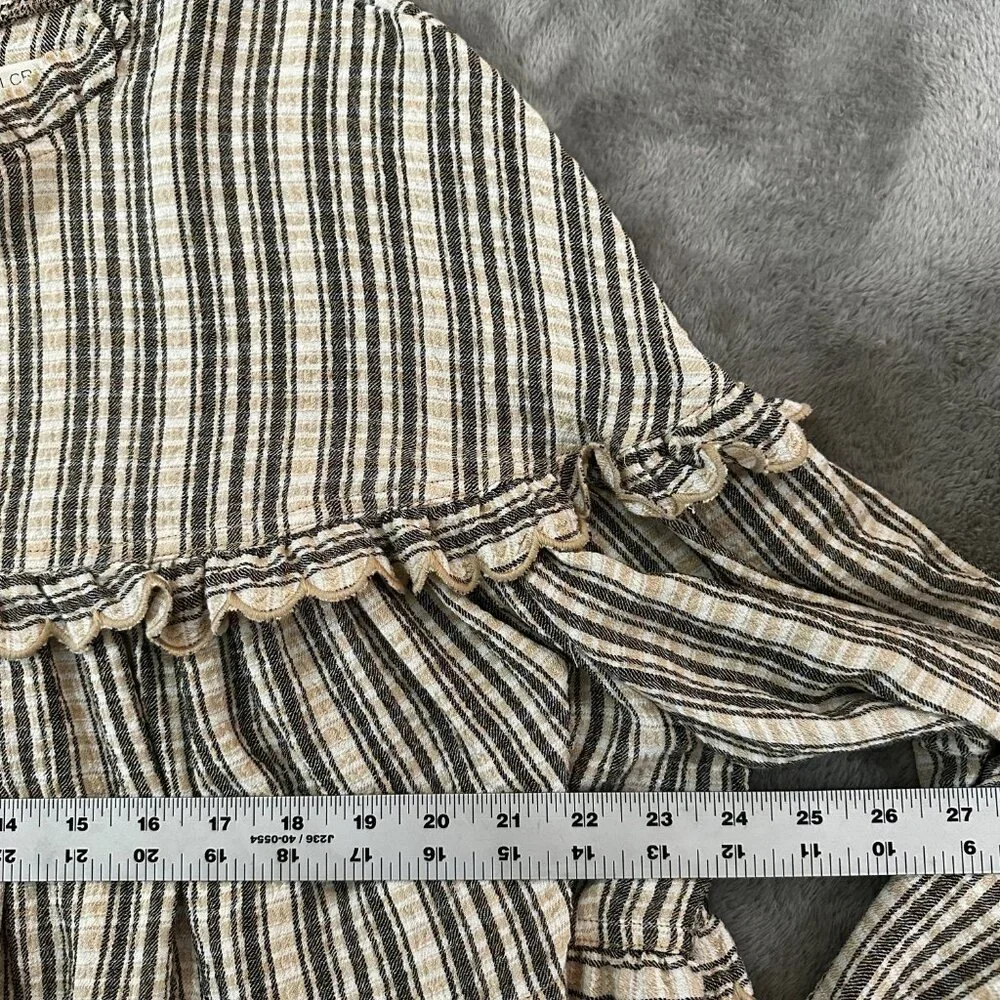 Pilcro Long Sleeve Tiered Babydoll Blouse LARGE Neutral Boho Peasant Shirt Top - Picture 5 of 7